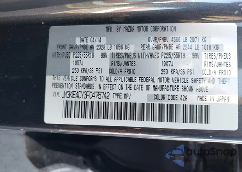 2015 Mazda Cx-5 Grand Touring from USA, damaged, VIN JM3KE4DY3F0475742